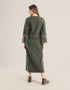 Reversible long aline dress with V neckline and embroidery on sleeves